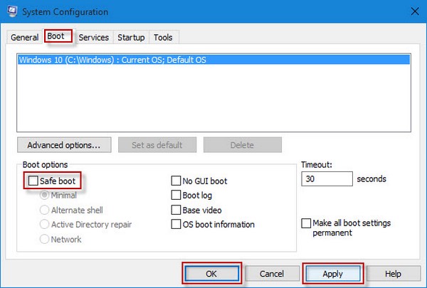 حالت safe mode در ویندوز 10
